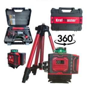 4D Лазерен нивелир KraftMaster с 360° завъртане, 16 зелени линии и дисплей