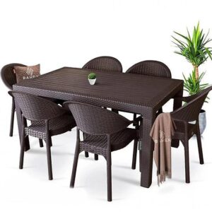 Mаса 150x90 и 6 стола Bamboo – ратанов дизайн - Кафявo, Антрацит, Черно и Капучино