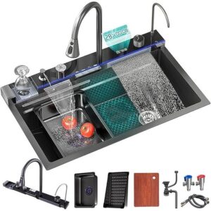 Мултифункционална кухненска мивка Smart Sink V1, LED дисплей, 3 режима на струя, струйник за чаши, диспенсър, Gun Grey