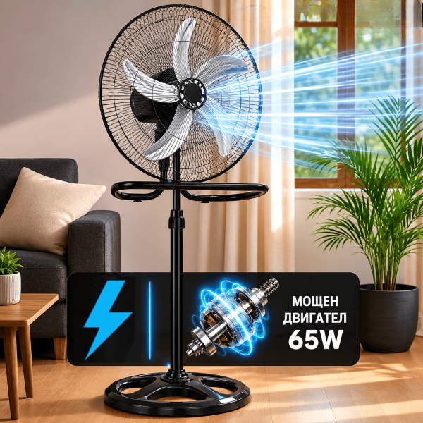 Вентилатор 3 в 1, 45 см – стоящ, настолен и стенен, 65W - Image 6