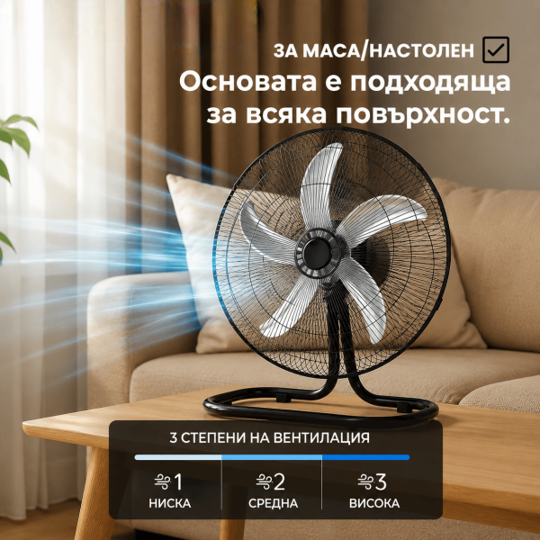 Вентилатор 3 в 1, 45 см – стоящ, настолен и стенен, 65W - Image 4